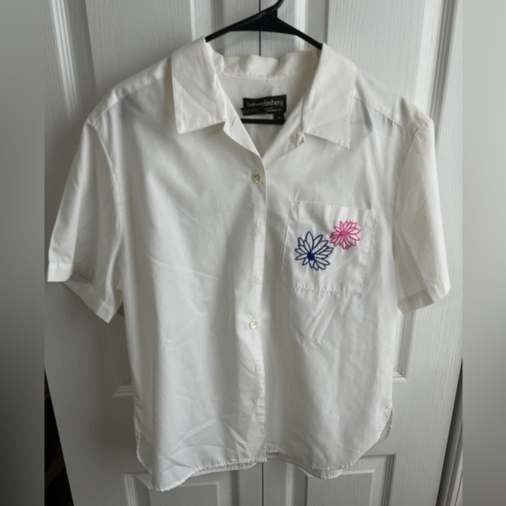 Haberdashery Vintage‎ 90s White Button Up Floral Embroidery Women's Size 16